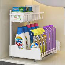 Organizador de 2 niveles para debajo del fregadero, organizador desplegable extraíble para gabinete, organizador de debajo del fregadero anti-óxido, organizador y almacenamiento de gran capacidad con cajones deslizantes para debajo del fregadero, organizador y almacenamiento para baño, bandeja de almacenamiento deslizante para botellas de condimentos y especias, cajones deslizantes para organizar gabinetes de cocina y baño