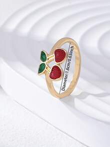 1 Pc Enameled Cherry Ring Spring Summer Fruit Rings Women Vacation Style Jewelry - Multicolor - View 3
