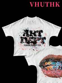 VHUTHK Double-Sided Printing (220 Pure Cotton T-Shirt)    Y2k  Style  Printing Men's Summer Round Neck Short Sleeve Casual Cotton - 白色 - 查看 3