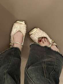 Mulas Planas Confortáveis de Deslizar, Sapatos Casuais Versáteis para Mulheres, Sandálias de Salto Baixo com Biqueira Aberta Inspiradas no Estilo Francês 2025, Uso Diário Elegante e Respirável