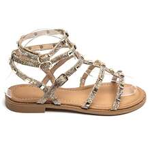 Square Studded Flat Sandals - Modern Gladiator Style - Snake - View 3