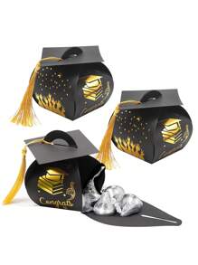 10/20pcs Graduation Cap Congrats Gift Boxes, Gold Tassel Packaging Boxes, Graduation Party Centerpiece Decor, Graduation Celebration Party Favors