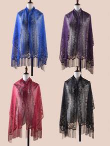 1pc Women's Versatile Paisley Floral Lace Scarf, Breathable Polyester Solid Color Lightweight Long Scarf For Head Wrap, Shawl, Neck Scarf, Wedding, Party, Beach - Multicolor - View 11