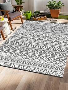 9x12 Ft Outdoor Rug, Flat-Woven Textured Outdoor Patio Rug Non-Slip Indoor Outdoor Rug With Rubber Backing, Bohemian Outdoor Area Rug For Patio, Deck, Porch, Backyard, Balcony, Gray & White - Grey - View 3