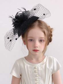 1pc Kids Tulle Flower Veil Tea Party Mini Hat, Suitable For Girls Daily Outfit And Photography - Flowers - View 2