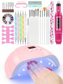 peacecolor 33 PIEZAS Juego de lámpara UV/LED y taladro eléctrico para uñas, cepillo para uñas y bolígrafo de punteado para suministros de manicura, equipo de arte de uñas para principiantes de uñas DIY, regalo para salón de belleza en el hogar