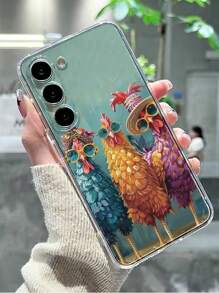 Funda de teléfono minimalista y práctica con estampado de pollo de dibujos animados y flores ditsy pintadas, compatible con iPhone/Galaxy/Serie Redmi