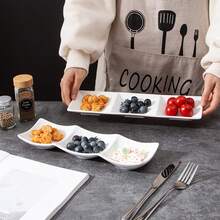 1 件长方形白色陶瓷餐盘，带 3 个隔间，可堆叠开胃菜餐盘小吃盘蘸酱盘，用于小吃、食物、甜点、香料、醋、坚果 - 彩色 - 查看 12