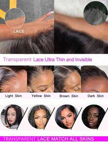 Bob Kinky Straight Hair Wig, 13x4 Clear Lace Front, Pre-Plucking, 180% Density Blended Hair, Women's Wig, Elegant Style, No Glue To Wear, Suitable For Daily Use 8-16 Inch(Blended Wigs-A Mix Of Human Blended Hair And Synthetic)Wigs Human Blended Hair/Women's Human Blended Hair Wig/Human Blended Hair Lace Front Wigs/Wigs Glueless/Bleached Knots/Lace Wig/Costume Party/Halloween - SNatural - View 9