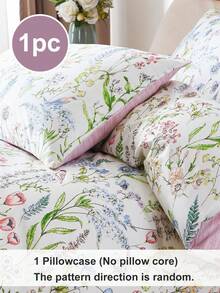 1pc Floral & Leaf Print Fresh Cotton Pillowcase, Suitable For Spring, Summer, And All Seasons - Multicolor - View 2