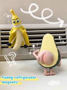 1pc Fruit Decorative Funny Magnets, Banana & Avocado Home Decor Refrigerator Magnets, Creative Cartoon Banana Avocado Magnets For Blackboard, Memo Board