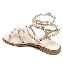 Square Studded Flat Sandals - Modern Gladiator Style - Beige - View 3