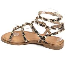 Sandalias planas con tachuelas cuadradas - Estilo moderno de gladiador - LEOPARDO - Ver 3