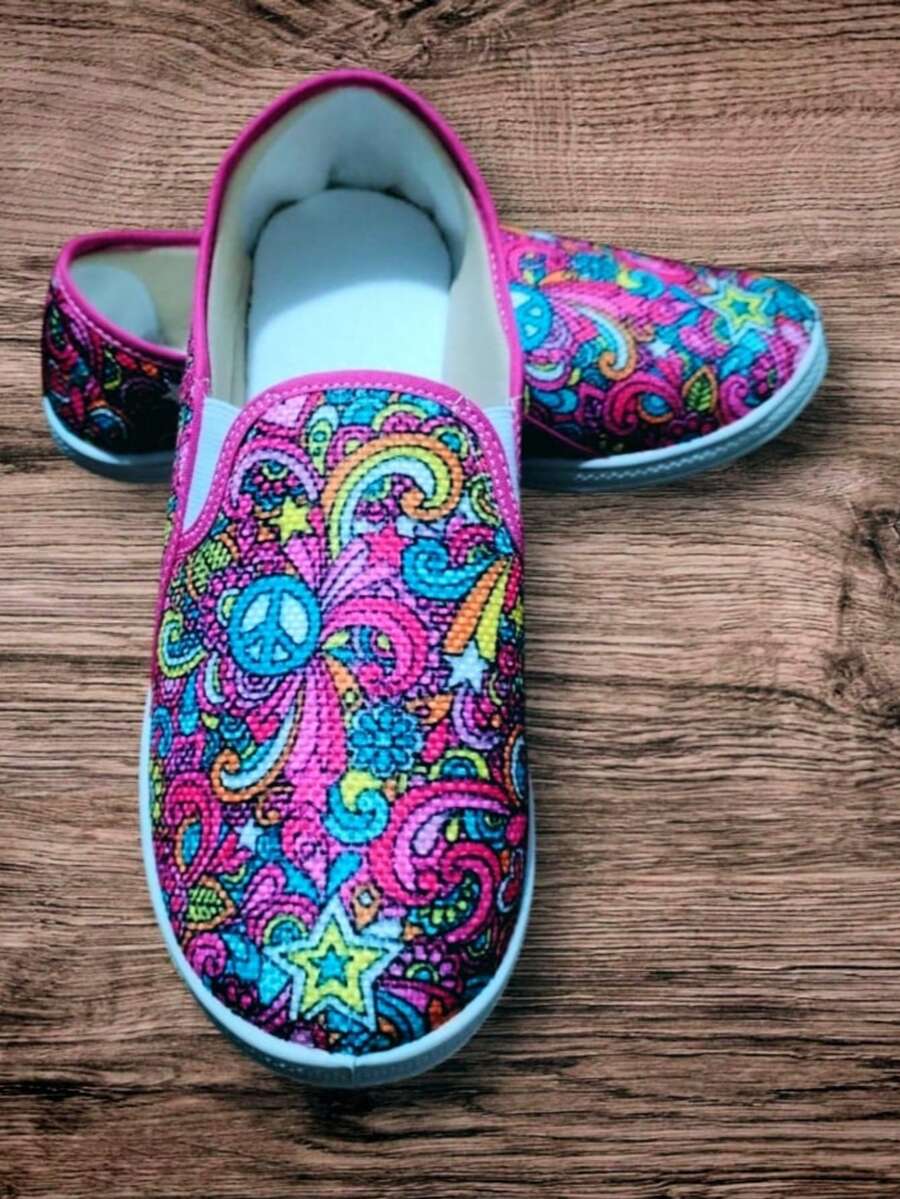 calzado artesanal para dama (paz y amor) - Rosa - Ver 1