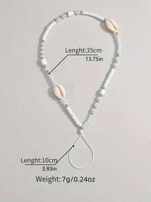 1pc Delicate Woven Shell Boho Style Phone Lanyard, Beaded Phone Strap, Shell Phone Chain, Applicable To Phone Cases, Backpacks, CCD Cameras - Multicolor - View 3