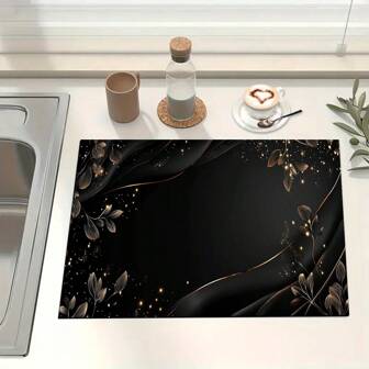 1pc Floral Print Drainage Mat / Absorbent Mat / Drying Mat For Coffee Makers, Dishes - Polyester Desktop Protector Mat, For Kitchen Counter Decor - Household Bar And Dining Table Placemat