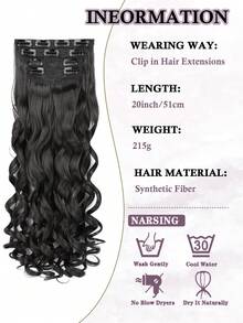 夹式接发，20 英寸长波浪形 4 件接发天然柔软合成纤维耐高温耐热夹式假发适合女性婚礼派对日常使用 - 黑色 - 查看 2