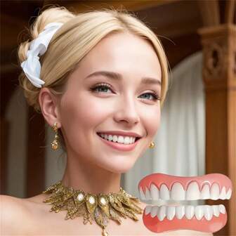 1 Pair Of Upper And Lower Dental Stickers For Both Men And Women. New Upgraded Dental Decoration Suitable For All Friends With Missing Teeth For Daily Or Party Use. Dental Decoration Has A Perfect Smile And Is A Gift For Friends/Mothers