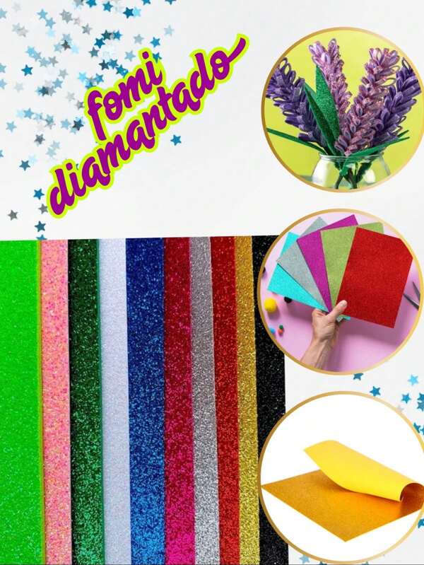 Foamy diamantado tamaño carta surtido multicolor paquete de 10 piezas material para manualidades escolares y decoraciones producto creativo ideal para arte infantil diseño colorido y atractivo