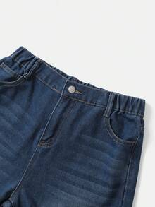 2025春秋新款青少年女孩水洗蓝色牛仔裤超大休闲印花宽松牛仔裤适合青少年 - 藍色 - 查看 4