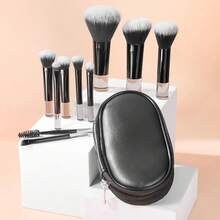 10pcs Mini Classic Black Portable Makeup Brush Set With Storage Bag, Multifunctional Full Set For Beginners, Easy To Use,Brush Set,Makeup Brush Kit,Make Up Brush Set,Make Up Set Complete,Makeup Brush Set,Complete Makeup Kit,Brush Kit,Brushes Makeup Set,Makeup Gift Set,Set - Black - View 8