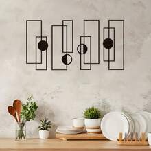 Set de 4 tablouri metalice cu tematică de modă – Sculpturi geometrice abstracte cu o singură linie și textură 3D | Decor minimalist modern suspendat pentru living, dormitor și baie | Decor elegant de perete interior pentru bucătărie - Negru - Vizualizare 2