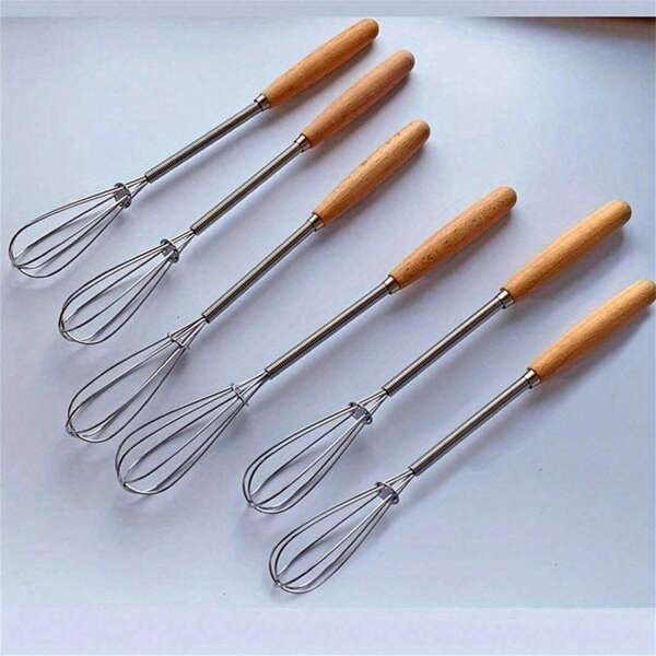 1/3pcs Kitchen Wooden Handle Household Mixer Mini Manual Cake Creamer Cream Mixer Stick Stainless Steel Whisk