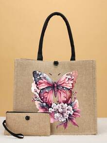2 件/套蝴蝶主题手提包，带蝴蝶和花朵图案，适合旅行、沙滩包、礼品包、购物袋、家庭作业包姐妹手提包，送给家人、亲戚、护士、老师、姐妹、闺蜜和同学的最佳礼物