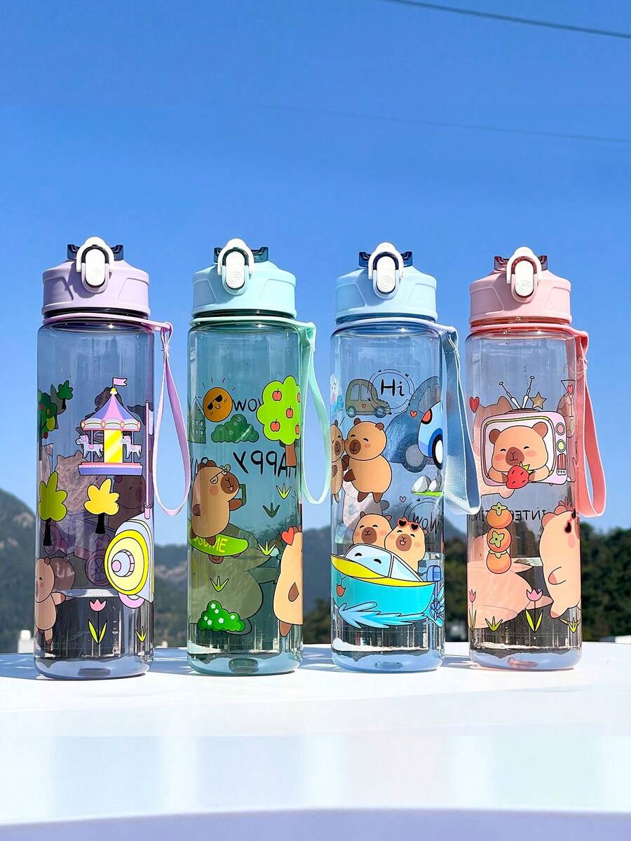 1 件卡通可爱 Caipirinha 800ml 水瓶带吸管，防漏、防震、便携 - 适合旅行、户外、学生使用 - 情人节、母亲节、感恩节、圣诞节和新年的绝佳礼物 - 彩色 - 查看 1