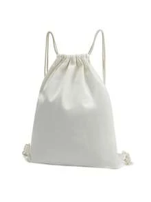 New Canvas Backpack, Drawstring Closure Pocket Design, Shopping/Student Backpack, School Supplies, School Bag, Bookbag, Back To School Backpack, Large Capacity, Waterproof, Lightweight, Foldable, Classic Casual, Perfect For Back To School, First Day Of School, Middle School, High School, Sports, College Style Student Backpack, Back To School Essential - Beige - View 1