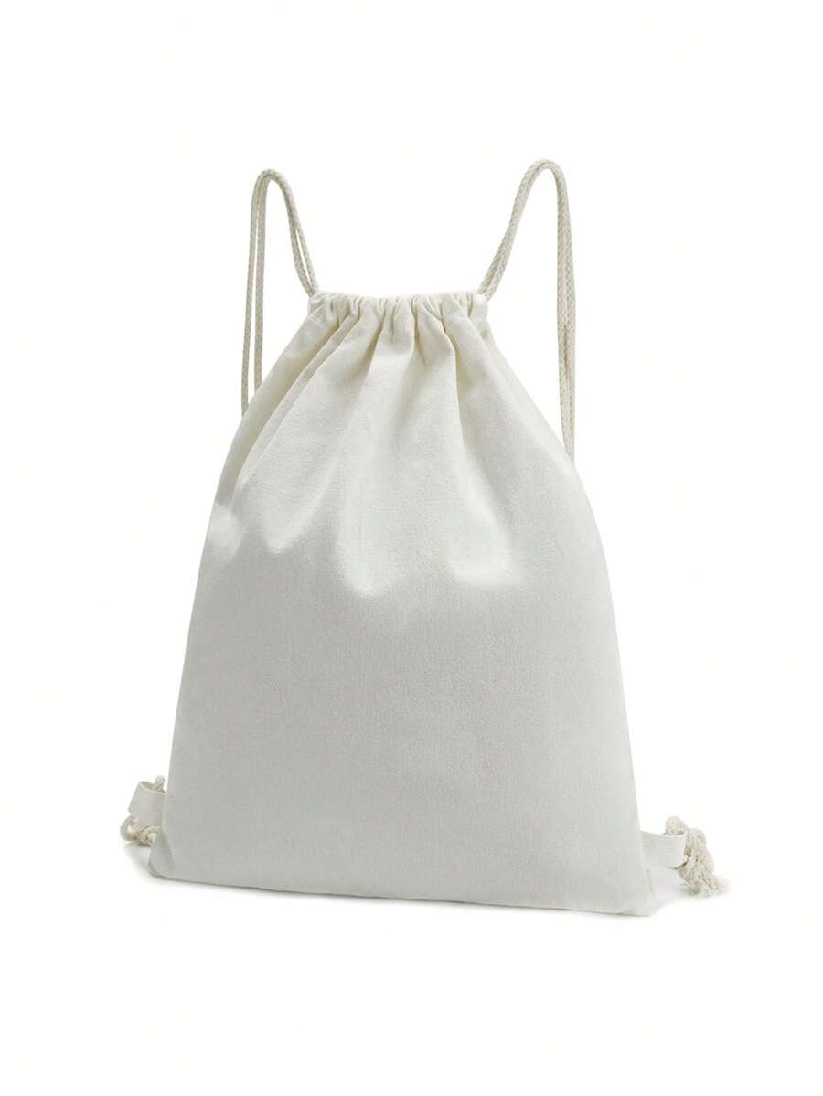 New Canvas Backpack, Drawstring Closure Pocket Design, Shopping/Student Backpack, School Supplies, School Bag, Bookbag, Back To School Backpack, Large Capacity, Waterproof, Lightweight, Foldable, Classic Casual, Perfect For Back To School, First Day Of School, Middle School, High School, Sports, College Style Student Backpack, Back To School Essential - Beige - View 1