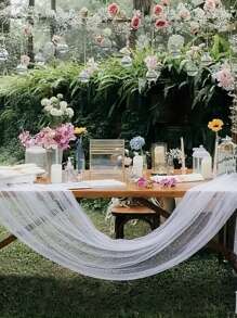 1 Piece Pearl Chiffon Decorative Table Flag Wedding Decoration Tablecloth Indoor And Outdoor Table Decoration Cloth Solid Color Beautiful Background Cloth Wedding Supplies