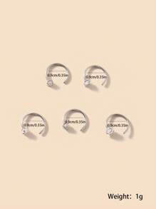 1-5pcs Fashionable 316L Stainless Steel Inlaid Heart, Star, Geometric, Round, Square Zirconia Nose Rings, Clip-On Nose Studs, 1-Time Use Piercing Tool, Suitable For Women, Body Jewelry Accessories, Gift