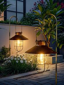 1 件太阳能灯笼户外吊灯金属农舍太阳能灯带暖白色爱迪生灯泡设计适用于花园庭院露台门廊装饰