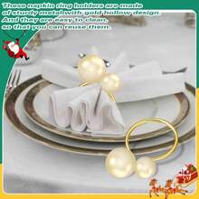 10 件/100 件人造金属珍珠餐巾环、金色餐巾架、餐巾夹，适用于婚宴餐桌装饰，适用于派对、家庭聚会餐具 - 彩色 - 查看 4