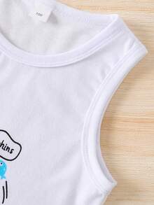 2pcs Boys Summer Casual Shark Digital Printing Vest Set, Vacation & Travel Cool Breathable Vest Suit - Blue and White - View 7