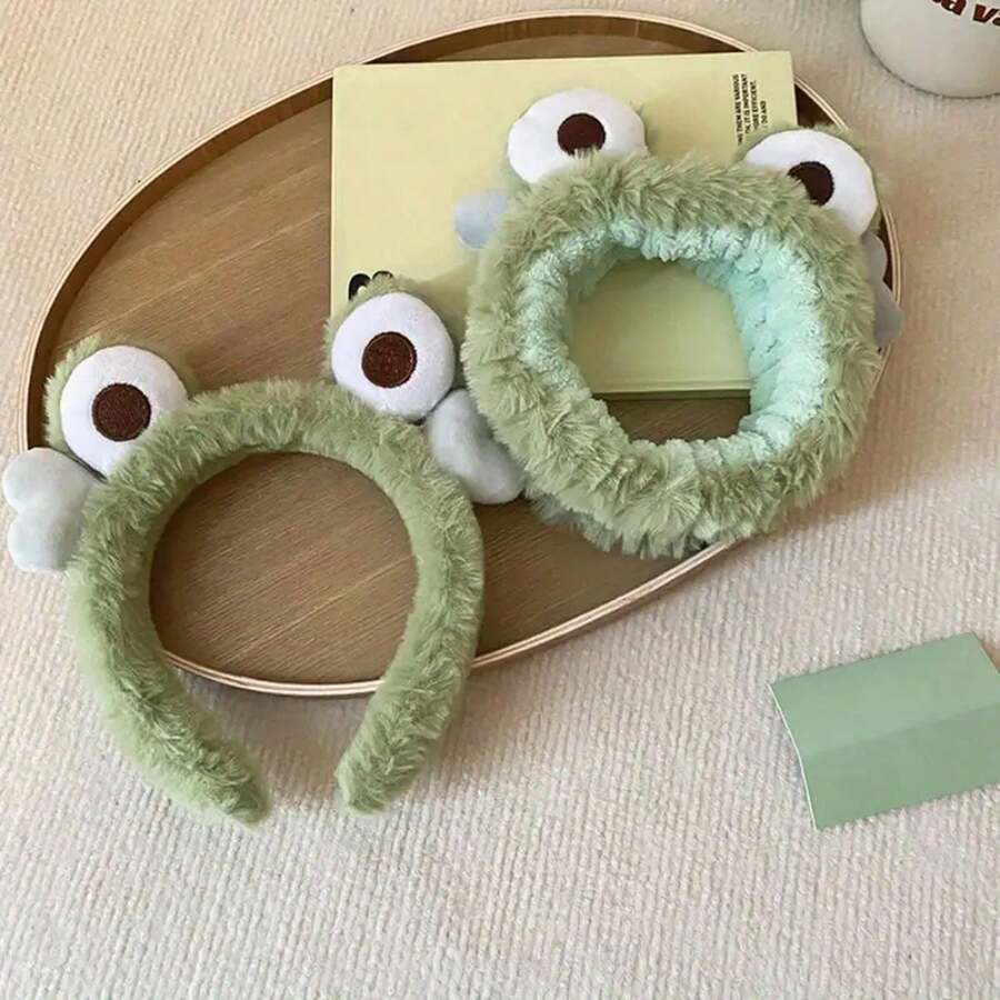 1 件可爱青蛙形状毛绒防滑头带，时尚发饰，适合日常使用、化妆、护肤返校 - 彩色 - 查看 1