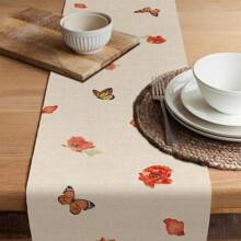 Spring Poppy Floral Tablecloth, Watercolor Patriotic Botanical Butterfly Home Kitchen Plant Decor, Memorial Day Summer Seasonal Farmhouse Restaurant Anniversary Decor