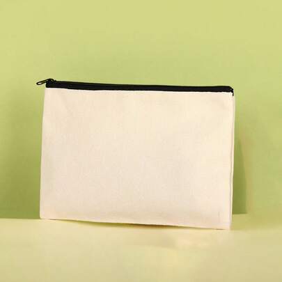 1pc/2pcs Blank Zipper Canvas Bag For Storage, Office & Study Supplies, Document Bag, Pencil Case, Gift For Graduation, Birthday, Wedding (Random Color)