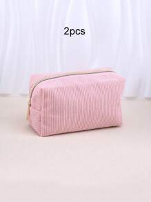 1/2pcs Corduroy Solid Colour Cosmetic Bag,Large Capacity Pencil Case Corduroy Cosmetic Bag,Portable Travel Toiletry Bag,Back-To-School Gifts, Stationery And School Supplies, Travel Reusable Storage Bags,Aesthetic Makeup Storage Bag