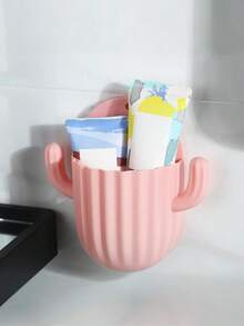 仙人掌形壁挂式收纳架，用于存放牙刷、梳子和化妆刷 - 粘性、无痕、塑料、免打孔 仙人掌壁挂式收纳盒 手机支架 牙刷 梳子 化妆刷 遥控器收纳筒 卫生、节省空间的浴室必需品 家居浴室装饰 浴室配件 浴室收纳盒 秋季装饰 返校季 - 彩色 - 查看 10