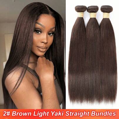 #2 Brown Bundles Human Hair Chocolate Brown Straight Human Hair Bundles 16 18 20 Inch Dark Brown Unprocessed Virgin Brazilian Remy Hair Extensions Double Weft Soft And Silky For Women