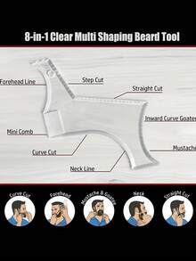 胡须造型模板工具，带梳子的胡须造型和造型工具，胡须造型模板梳，完美排列和边缘，适合男士下巴脸颊/领口，对称/曲线/阶梯式剪裁，适用于任何胡须剃须刀电动修剪器或理发器