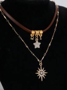 2Pcs/Set Fashion Sunflower Shiny Zirconia Pendant Necklace, Y2k Sweet Cool Style Women Stacking Collarbone Chain Necklace, Party Daily Jewellery