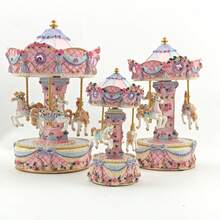 粉色和紫色树脂旋转木马音乐盒，家居装饰，生日、周年纪念、圣诞节礼物 - 彩色 - 查看 7