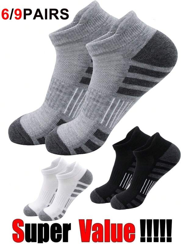 9 pares de calcetines tobilleros deportivos para hombre, transpirables, resistentes al olor, que absorben la humedad, de tela de punto suave y cómoda. Ideales para volver al colegio, Ramadán, mantienen el calor, se secan rápido, absorben bien. Excelentes para uso doméstico, patinaje, ciclismo, correr, viajes, senderismo y diversos deportes.