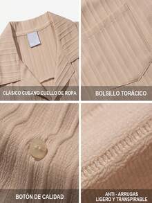 2 piezas Conjunto de camisa de Verano para hombre, Estilo caballero vintage casual, cómodo y versátil - Caqui - Ver 9