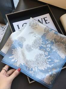 1pc Elegant Floral Print Scarf, Breathable Sunscreen, Multi-Use, 27.5inch, Suitable For Daily Wear, Outing, Travel, Photography, Leisure, Party, Gift, Fashion Accessory, Spring/Summer