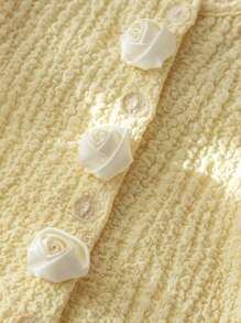 Young Girl Summer Solid Color Textured Front Button Short Sleeve Blouse