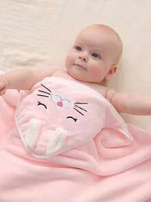 Unisex Baby Bath Towel , Animal Face Hooded Baby Cape Towel, Unique Animal Design, Super Soft Newborn Bathrobe, All Seasons, Children's Soft Coral Cartoon Bathroom Supplies, Bath Wrap Blanket - Pink - View 4